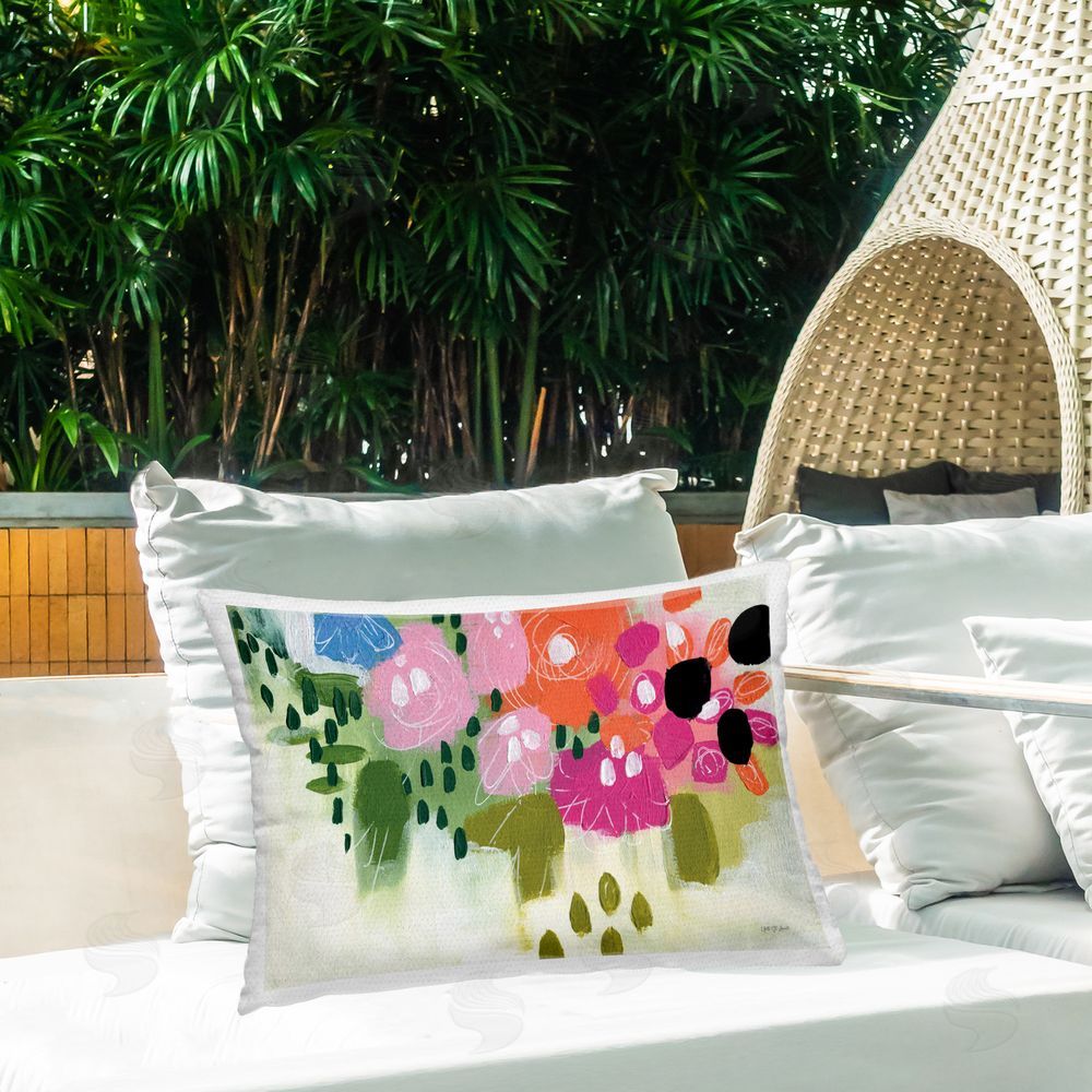 Yvette St. Amant Abstract Brushed Floral Outdoor Quick-Dry Polyester Printed Throw Pillow in Back Yard