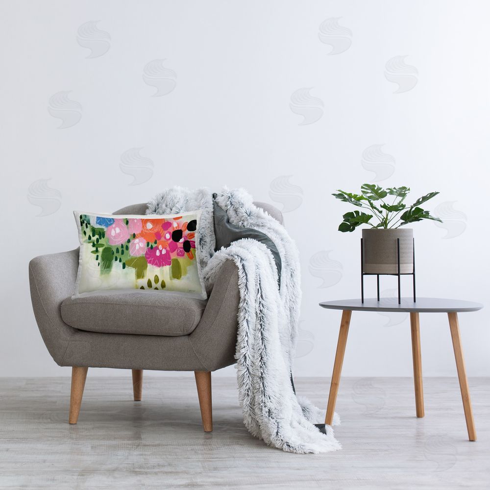 Yvette St. Amant Abstract Brushed Floral Printed Plush Polyester Throw Pillow On Chair