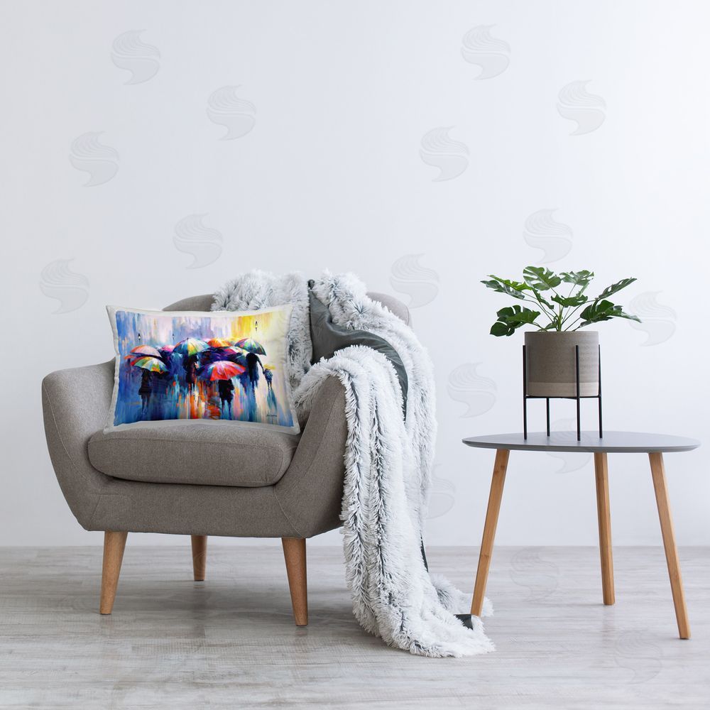 Leon Devenice Memories Beneath Rain Printed Plush Polyester Throw Pillow On Chair