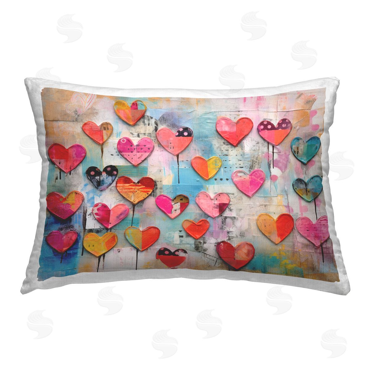LSR Design Studio Playful Urban Hearts Pattern Printed Plush Polyester Throw Pillow