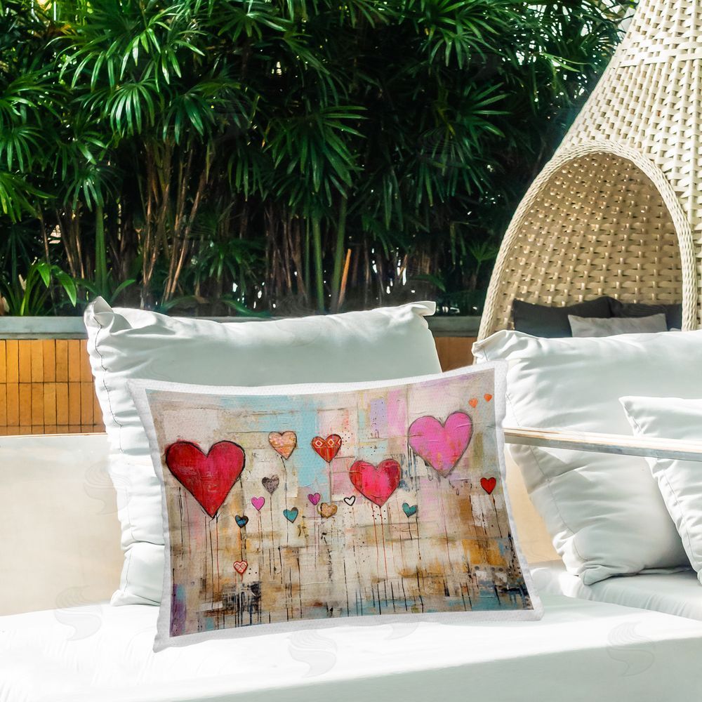 LSR Design Studio Modern Floating Hearts Outdoor Quick-Dry Polyester Printed Throw Pillow in Back Yard