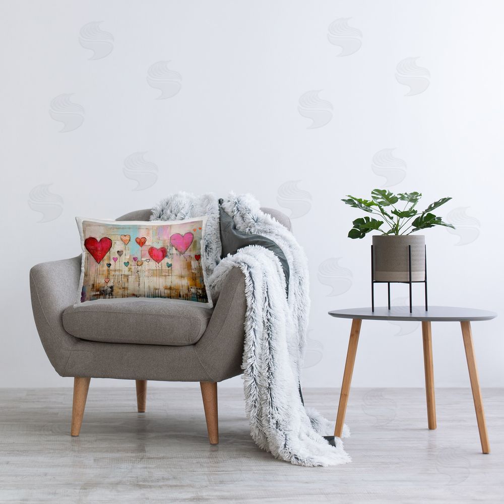 LSR Design Studio Modern Floating Hearts Printed Plush Polyester Throw Pillow On Chair