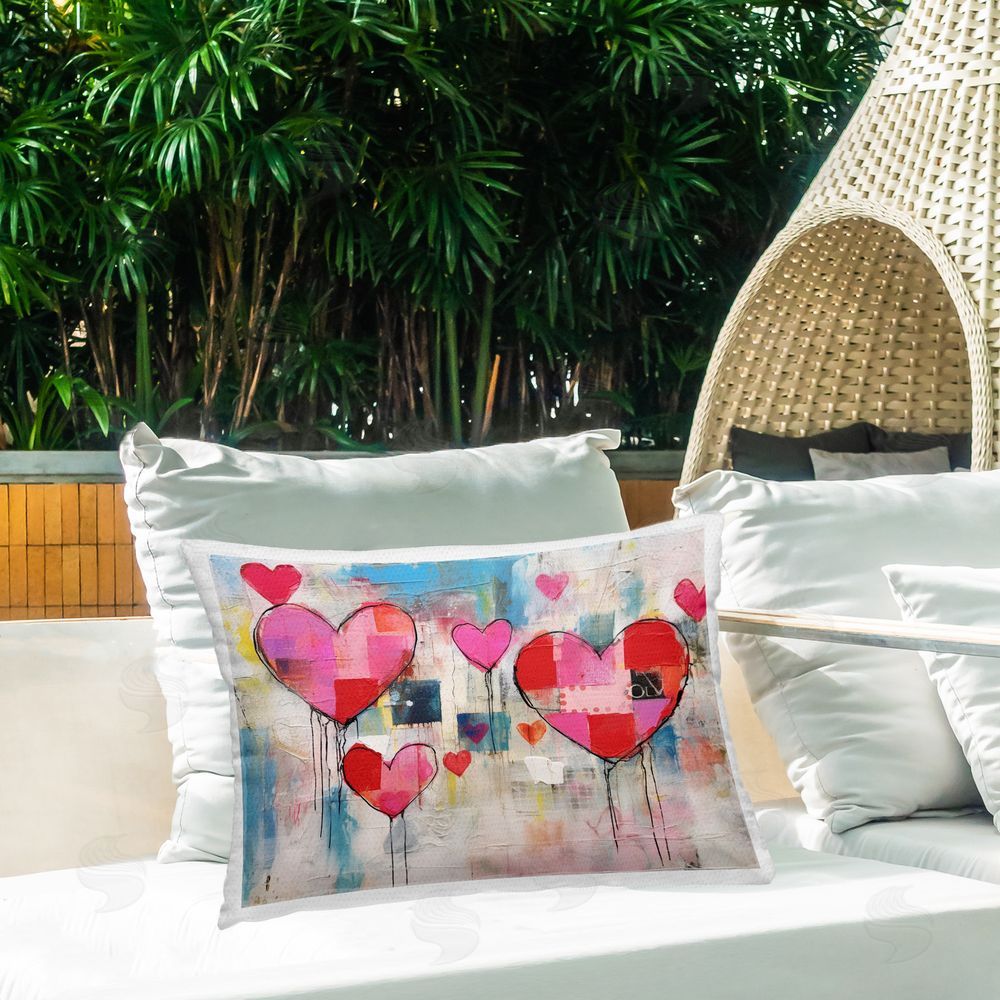LSR Design Studio Urban Hearts Painting Collage Outdoor Quick-Dry Polyester Printed Throw Pillow in Back Yard
