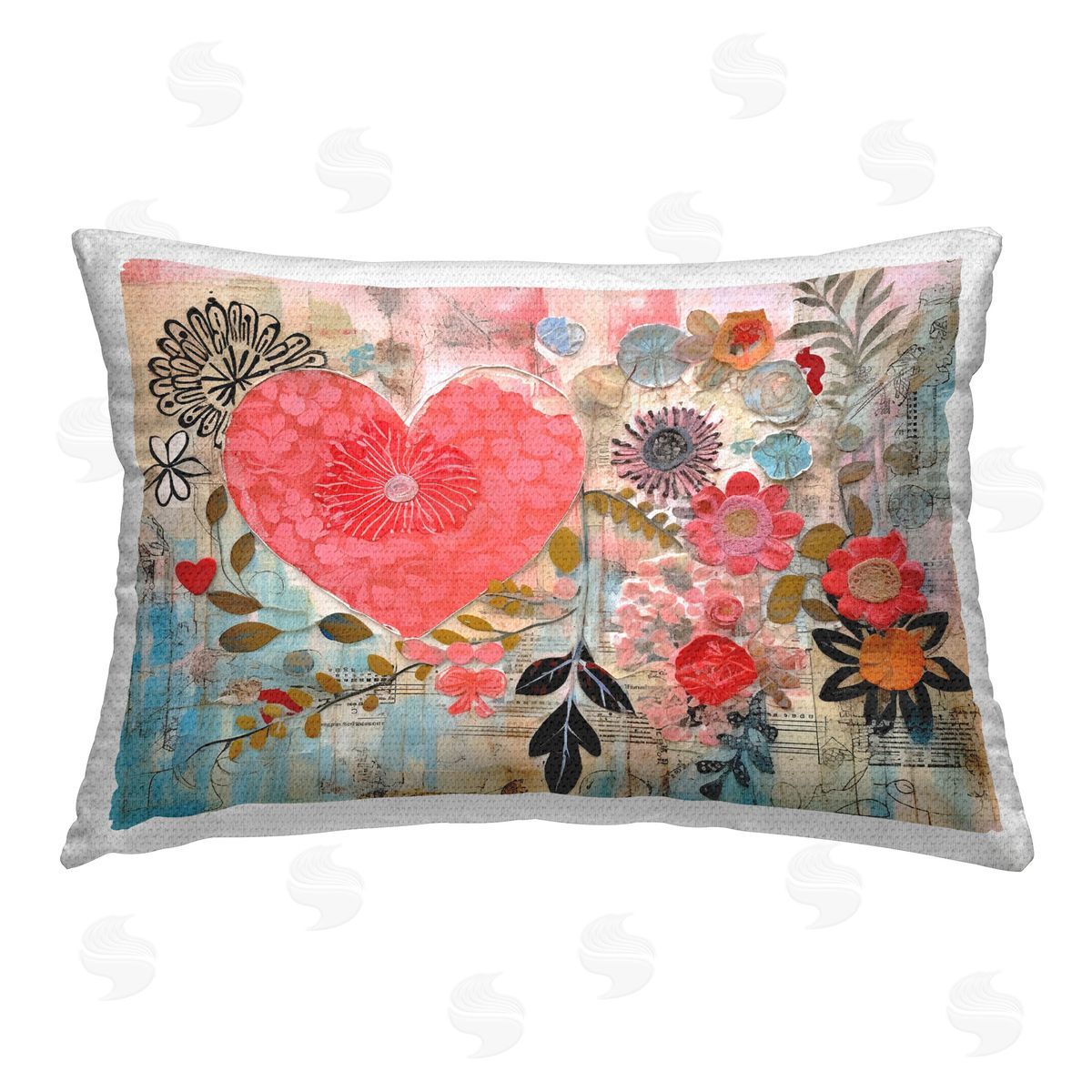 LSR Design Studio Playful Heart & Flowers Outdoor Quick-Dry Polyester Printed Throw Pillow