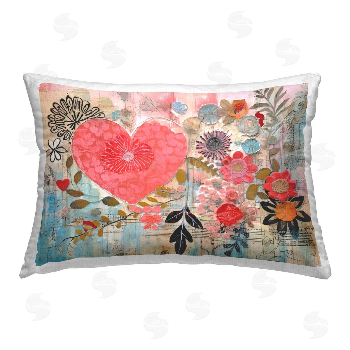 LSR Design Studio Playful Heart & Flowers Printed Plush Polyester Throw Pillow