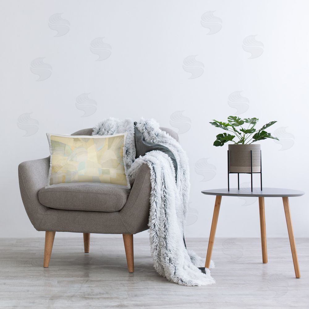 Michael Tienhaara Neutral Geometric Pattern Printed Plush Polyester Throw Pillow On Chair