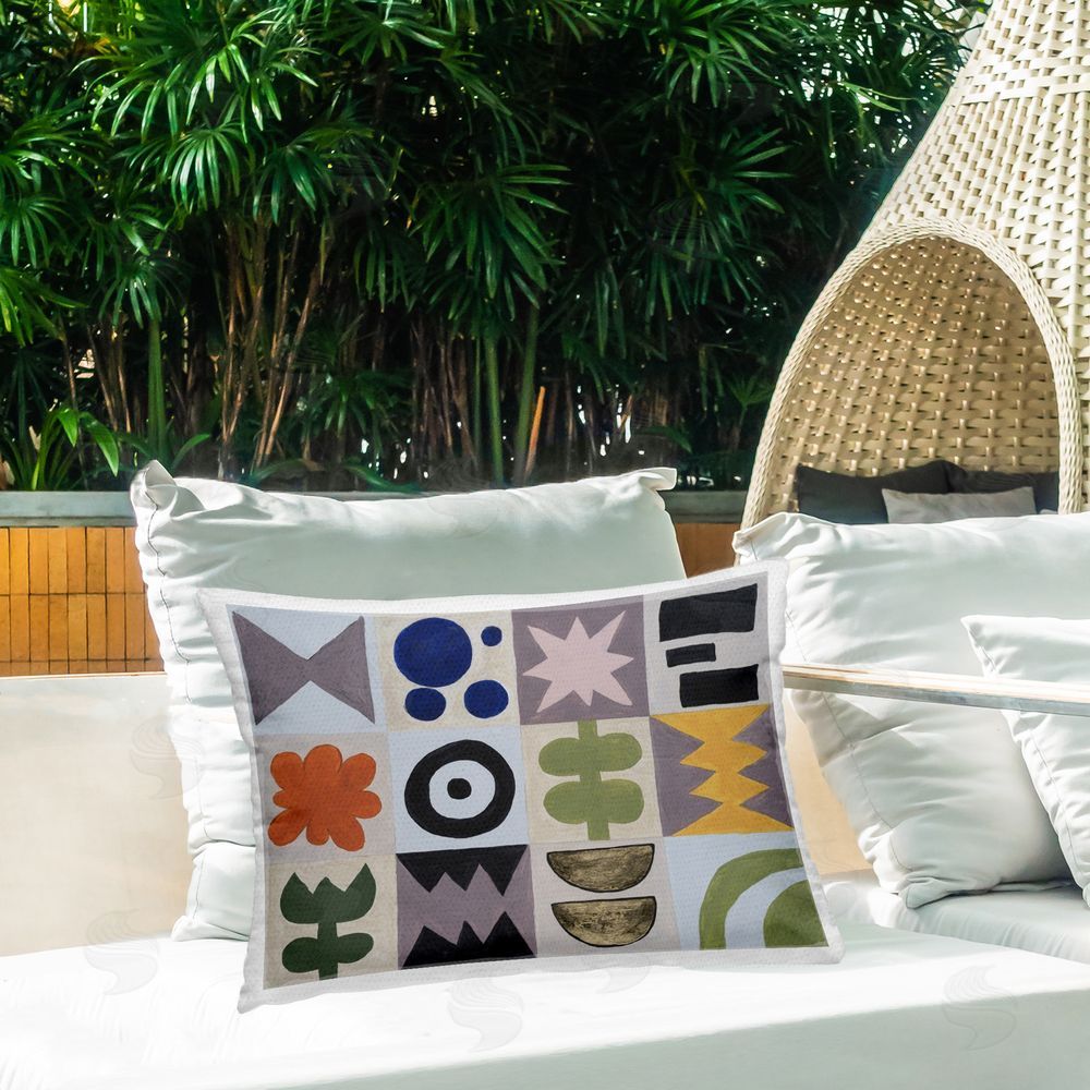 Michael Willett Contemporary Tulips & Shapes Outdoor Quick-Dry Polyester Printed Throw Pillow in Back Yard