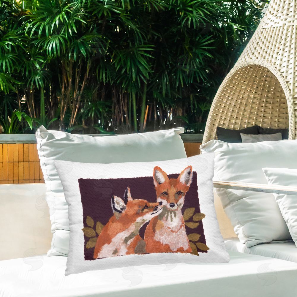 Nancy Overton Woodland Foxes & Leaves Outdoor Quick-Dry Polyester Printed Throw Pillow in Back Yard