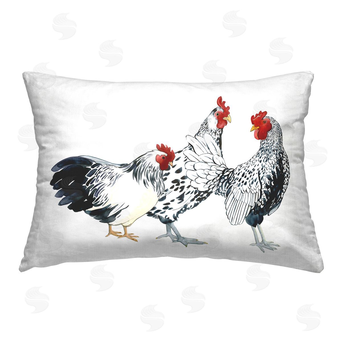 Sherri Buck Baldwin Chicken Trio on White Printed Plush Polyester Throw Pillow