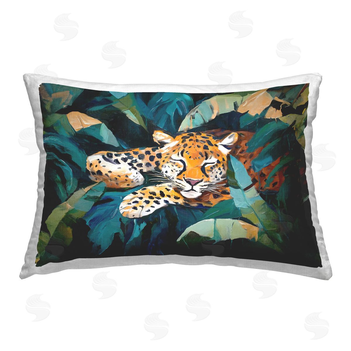 Ramona Murdock Leopard Sleeping in Leaves Printed Plush Polyester Throw Pillow