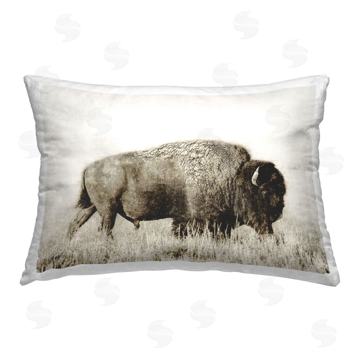 Dan Meneely Bison Grazing in Field Printed Plush Polyester Throw Pillow