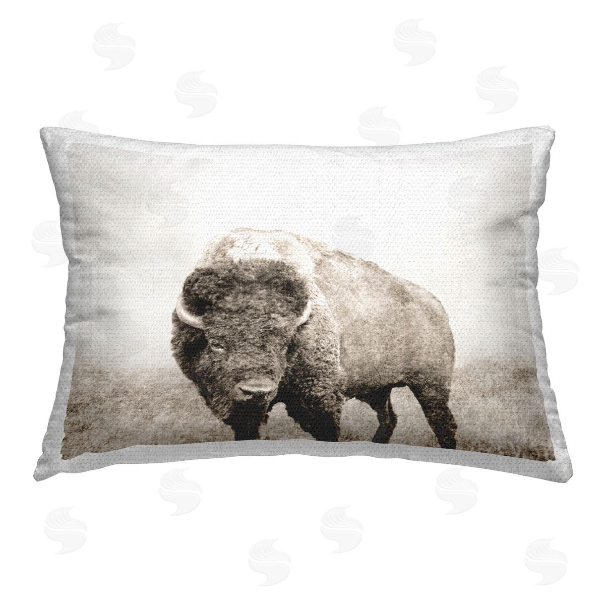 Dan Meneely Bison Distressed Portrait Outdoor Quick-Dry Polyester Printed Throw Pillow
