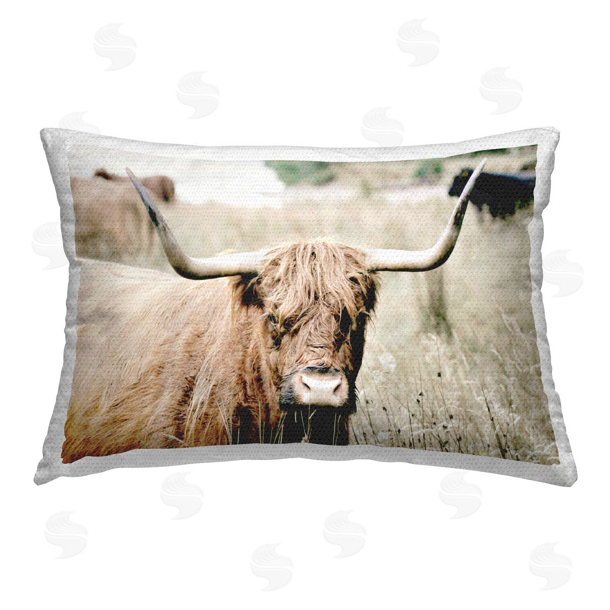 SD Graphics Studio Highland Cattle in Field Outdoor Quick-Dry Polyester Printed Throw Pillow
