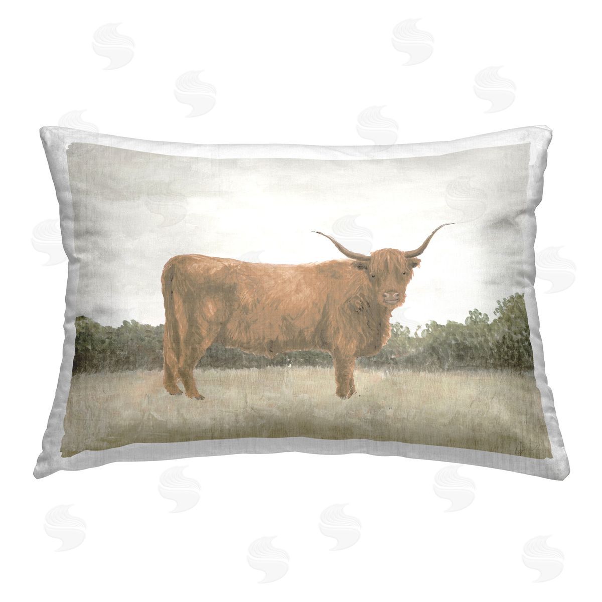 Jen Eitel Brown Cattle Gazing Printed Plush Polyester Throw Pillow