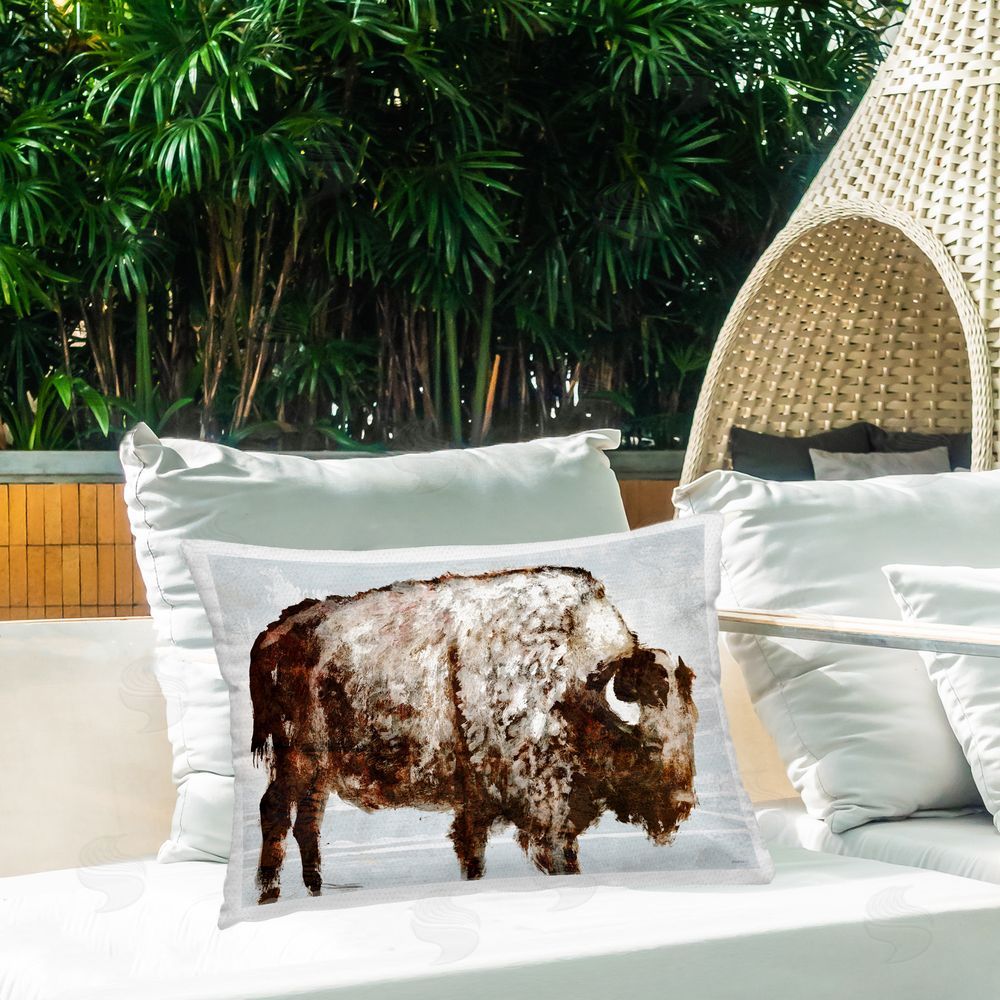 Dan Meneely Abstract Buffalo Impression Outdoor Quick-Dry Polyester Printed Throw Pillow in Back Yard