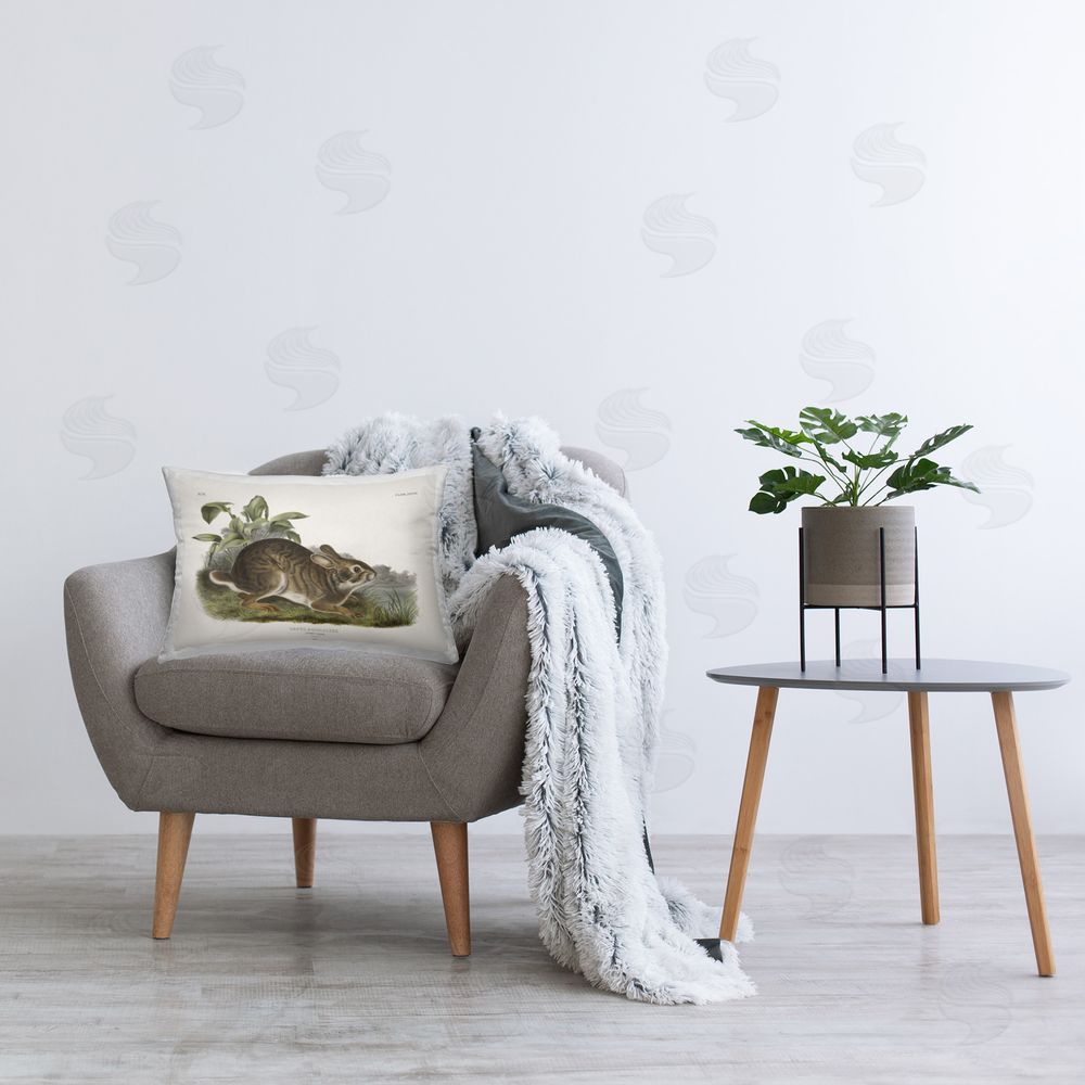 Wild Apple Portfolio Vintage Cottage Hare Printed Plush Polyester Throw Pillow On Chair