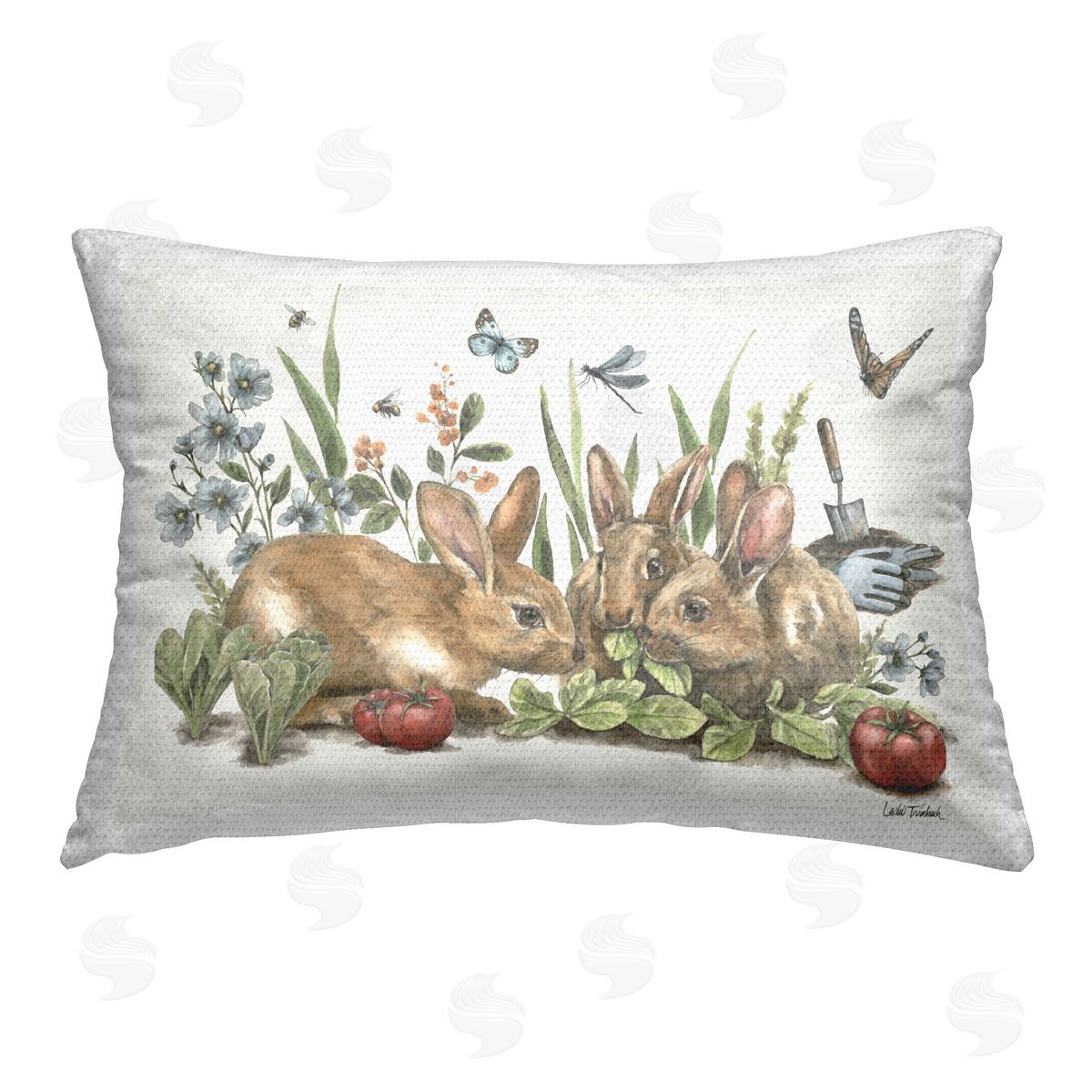 Leslie Trimbach Garden Patch Scene Outdoor Quick-Dry Polyester Printed Throw Pillow