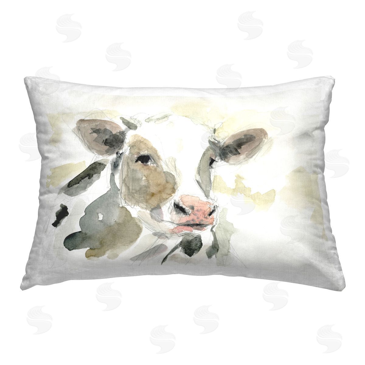 Victoria Barnes Soft Watercolor Cow Printed Plush Polyester Throw Pillow