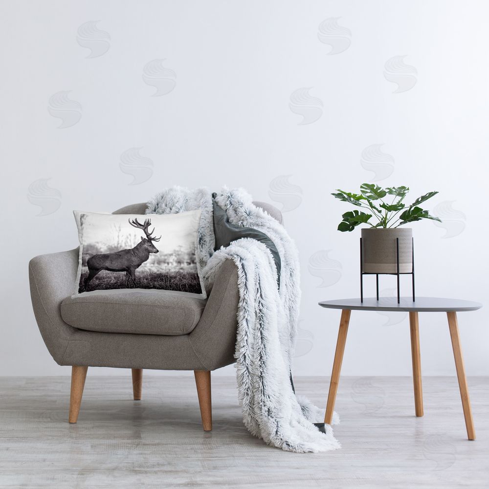 Jasper Huish Elk in Peaceful Forest Printed Plush Polyester Throw Pillow On Chair