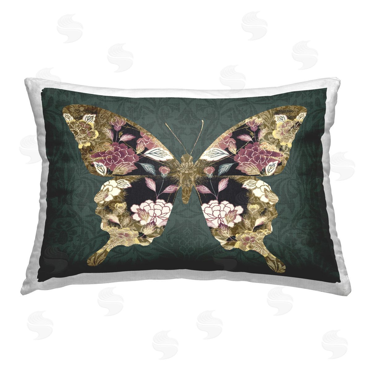Victoria Barnes Traditional Florals Butterfly Printed Plush Polyester Throw Pillow