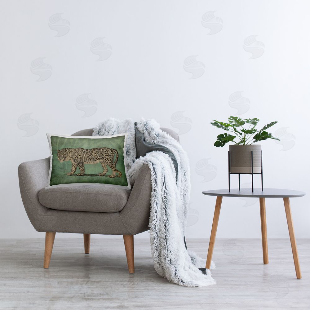 June Erica Vess Fierce Leopard on Green Printed Plush Polyester Throw Pillow On Chair