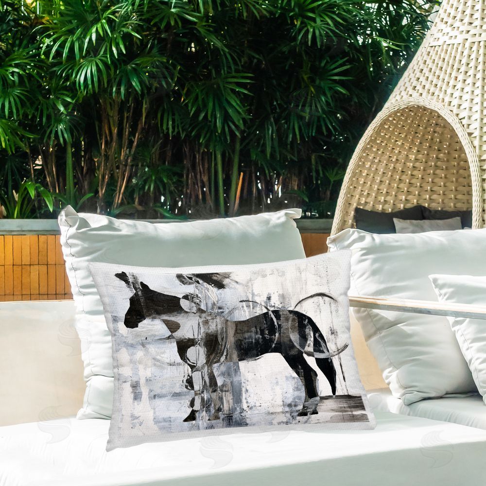 Ethan Harper Horse & Abstract Circles Outdoor Quick-Dry Polyester Printed Throw Pillow in Back Yard