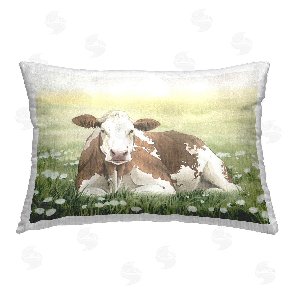 Grace Popp Cow & Meadow Blossoms Printed Plush Polyester Throw Pillow
