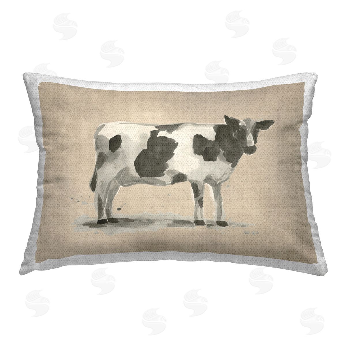 June Erica Vess Traditional Cow on Beige Outdoor Quick-Dry Polyester Printed Throw Pillow