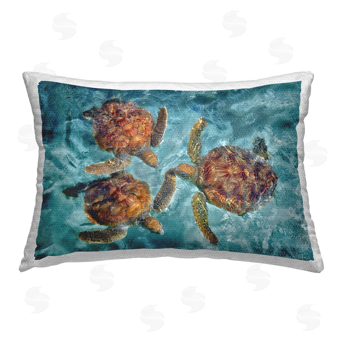 Dennis Frates Swimming Tortoise Trio Outdoor Quick-Dry Polyester Printed Throw Pillow