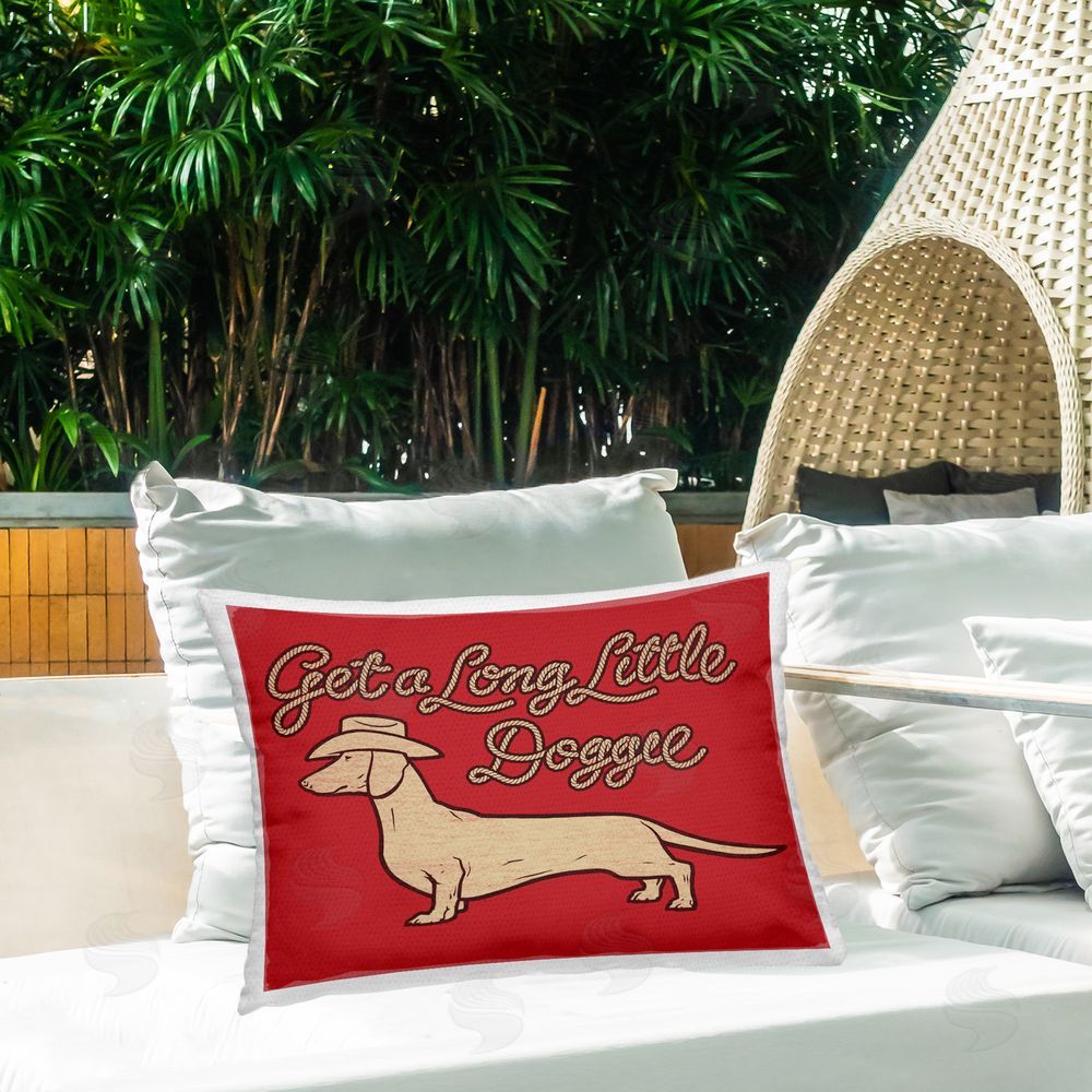 Jedco Brands Inc. Long Little Doggie Outdoor Quick-Dry Polyester Printed Throw Pillow in Back Yard