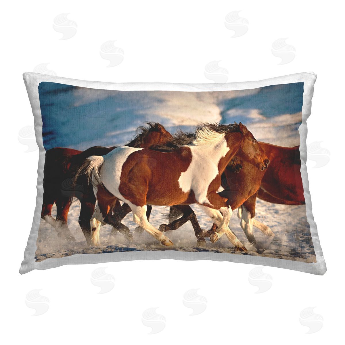 Lisa Dearing Horses Splashing Snow Printed Plush Polyester Throw Pillow