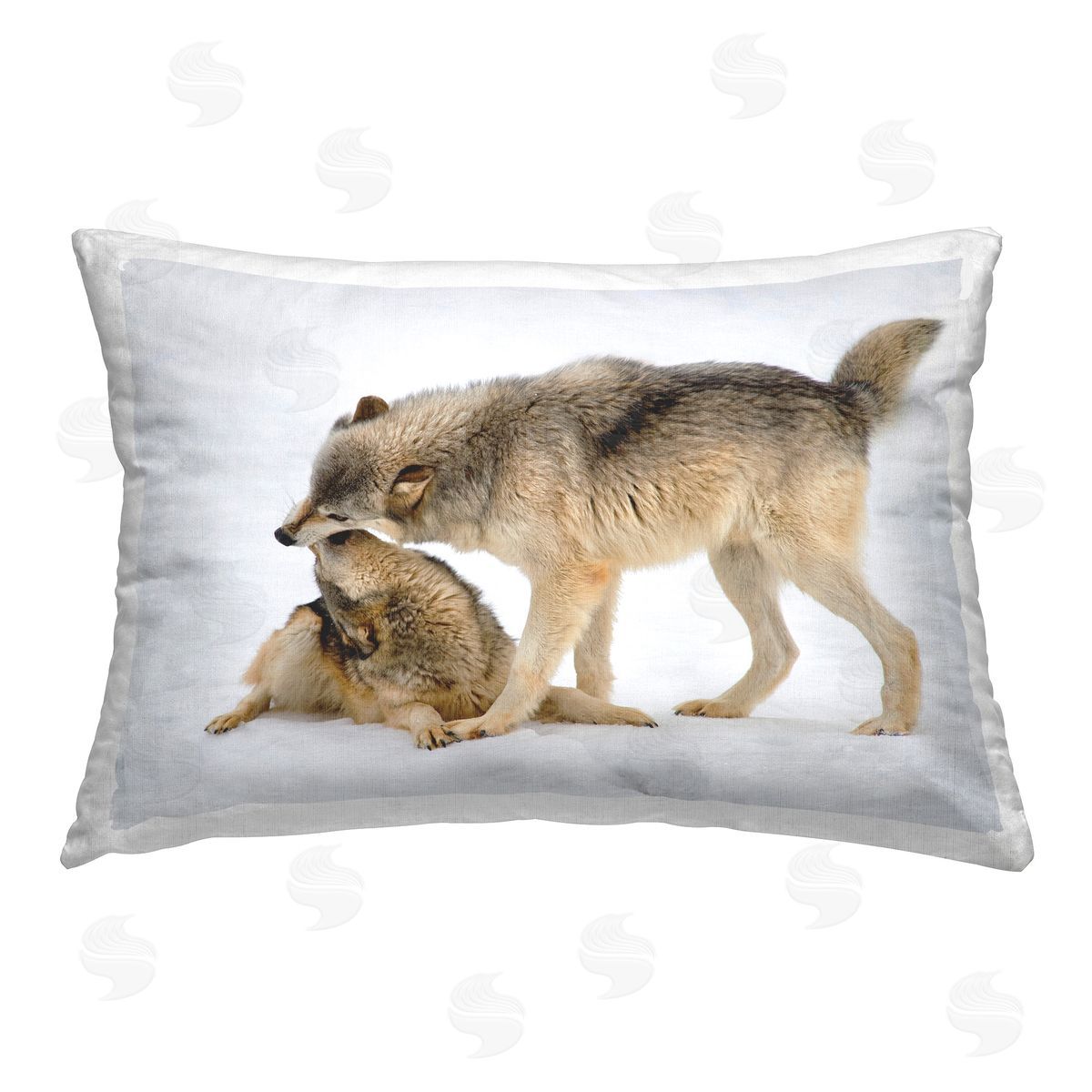 Lisa Dearing Wolves Playing in Snow Printed Plush Polyester Throw Pillow