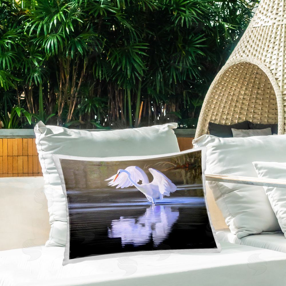 D. Rust Egret with Water Ripples Outdoor Quick-Dry Polyester Printed Throw Pillow in Back Yard