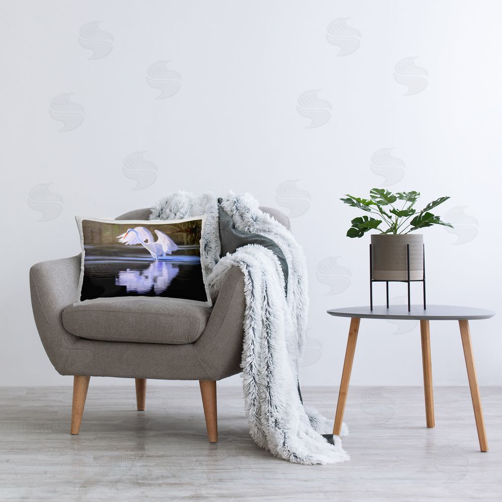 D. Rust Egret with Water Ripples Printed Plush Polyester Throw Pillow On Chair