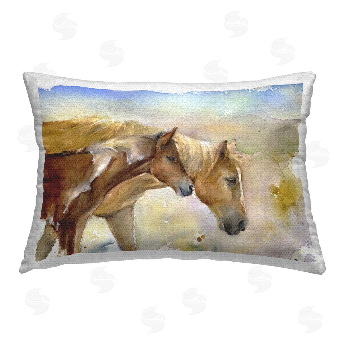 John Keeling Wild Horses Watercolor Outdoor Quick-Dry Polyester Printed Throw Pillow