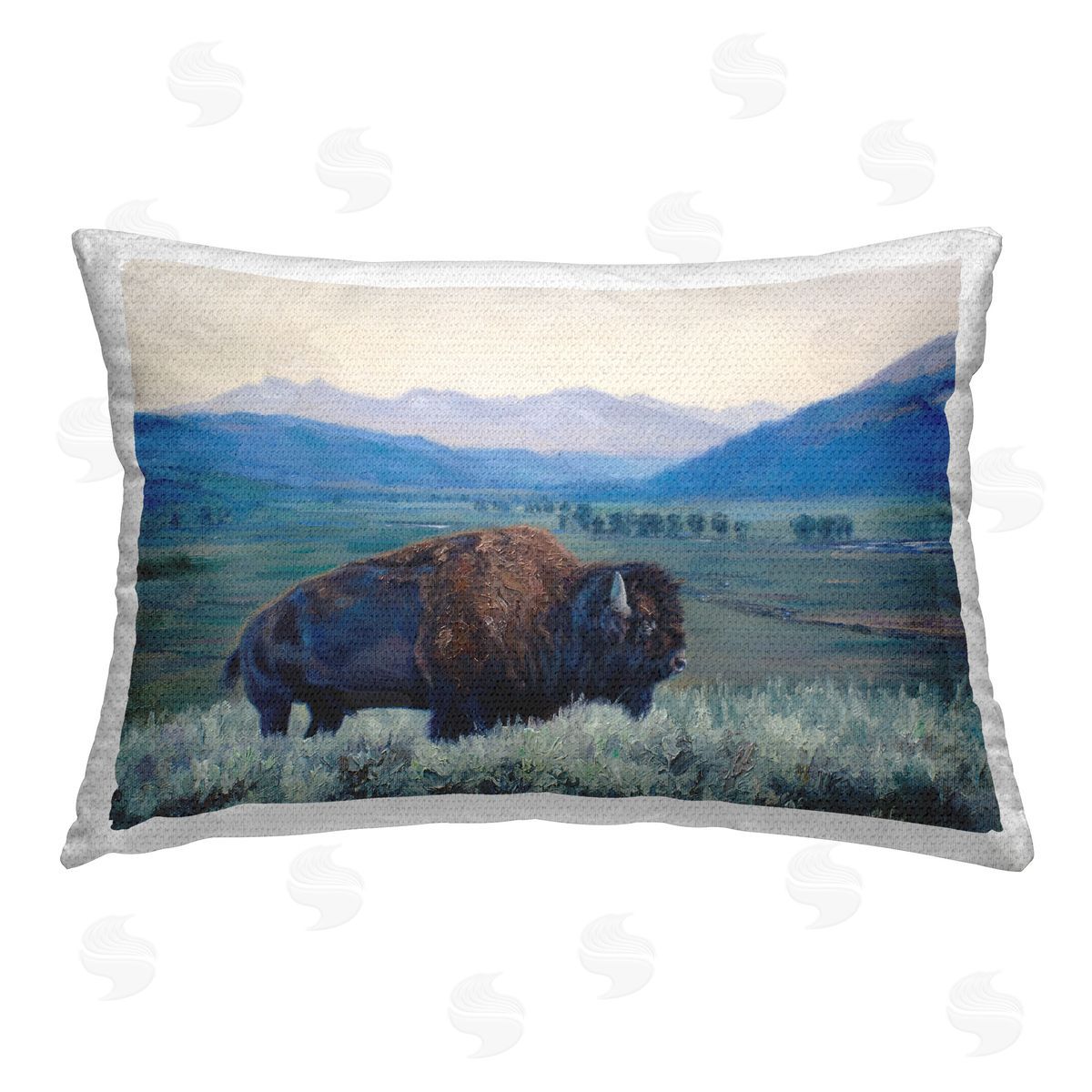 David Graham Bison & Country Mountains Outdoor Quick-Dry Polyester Printed Throw Pillow