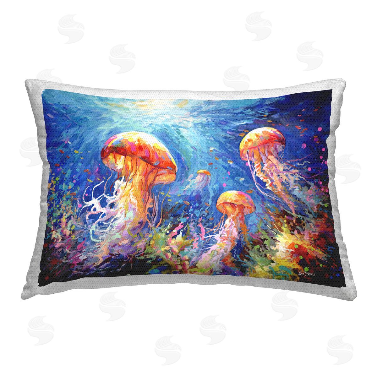 Leon Devenice Jellyfish Serenade Underwater Outdoor Quick-Dry Polyester Printed Throw Pillow
