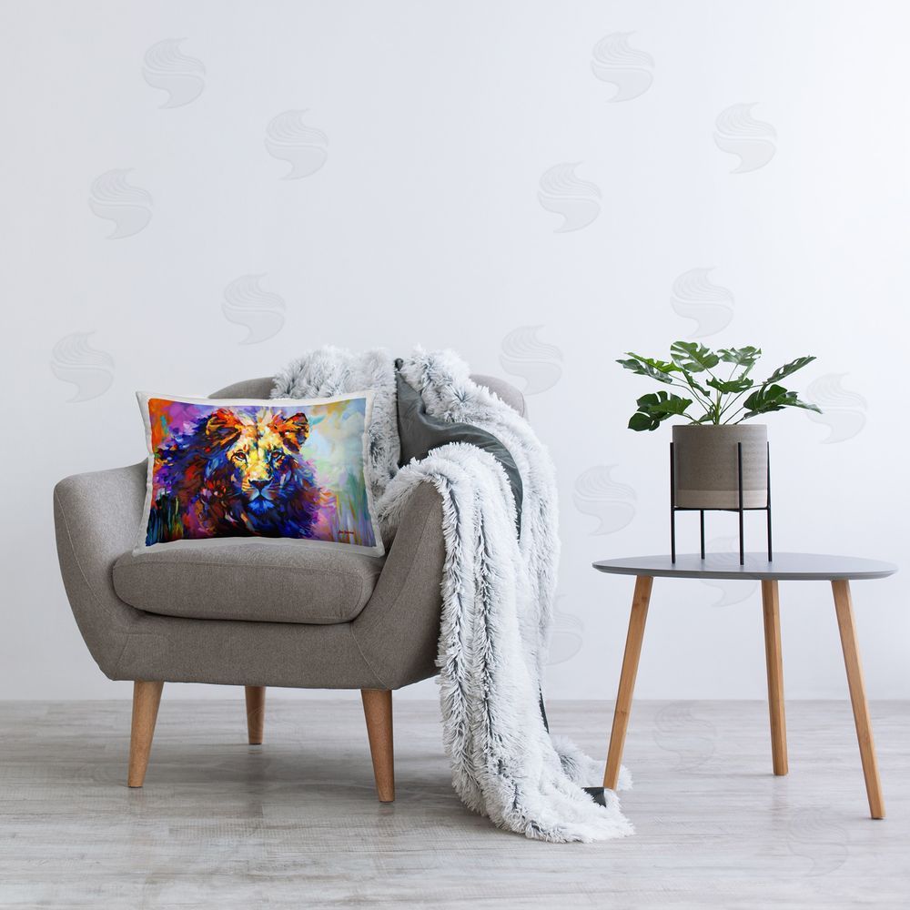 Leon Devenice Paint Strokes Lion Printed Plush Polyester Throw Pillow On Chair