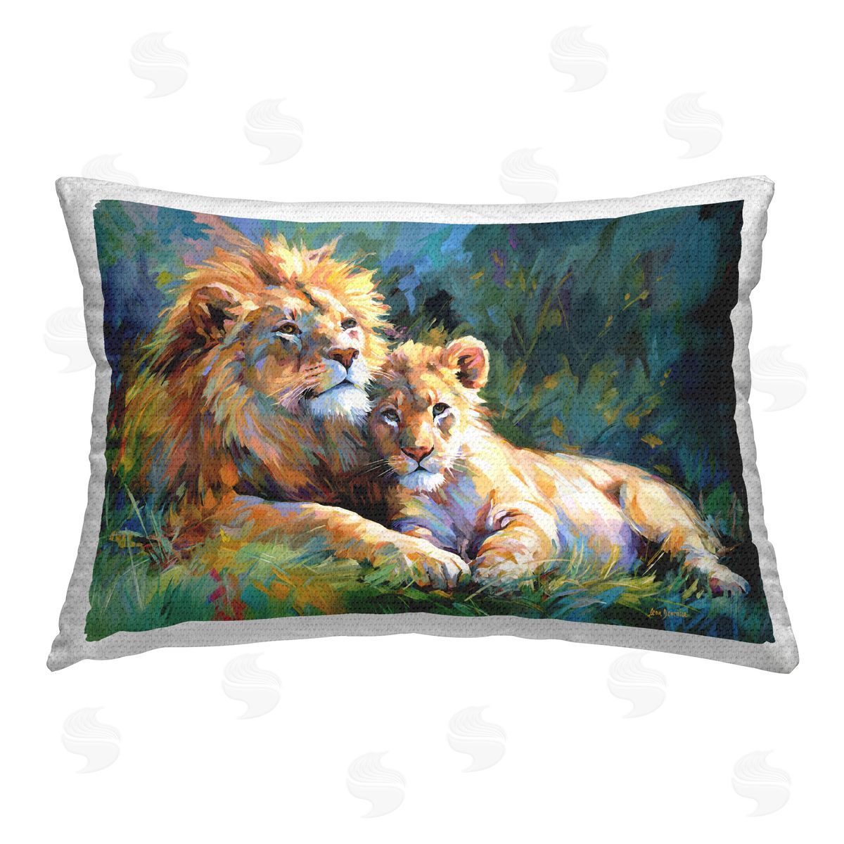 Leon Devenice Lion's Embrace Portrait Outdoor Quick-Dry Polyester Printed Throw Pillow