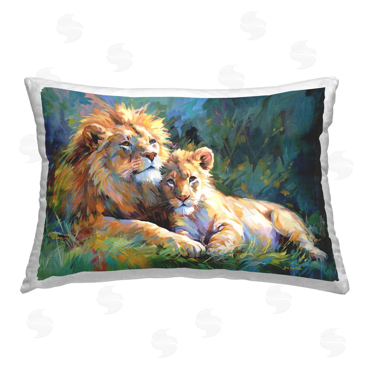 Leon Devenice Lion's Embrace Portrait Printed Plush Polyester Throw Pillow
