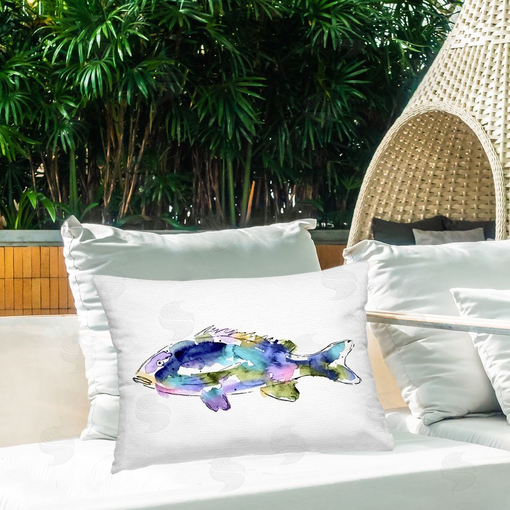 Lisa Nohren Watercolor Style Fish Outdoor Quick-Dry Polyester Printed Throw Pillow in Back Yard