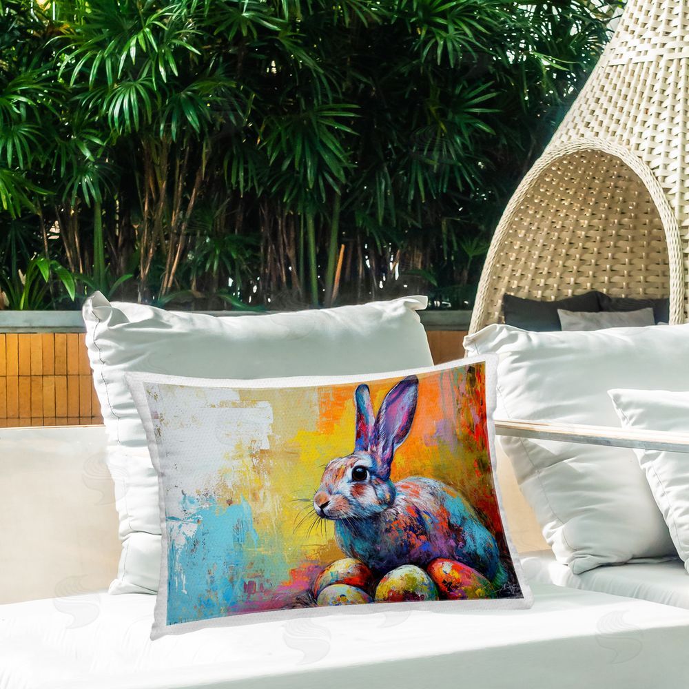 LSR Design Studio Easter Joy Abstract Outdoor Quick-Dry Polyester Printed Throw Pillow in Back Yard