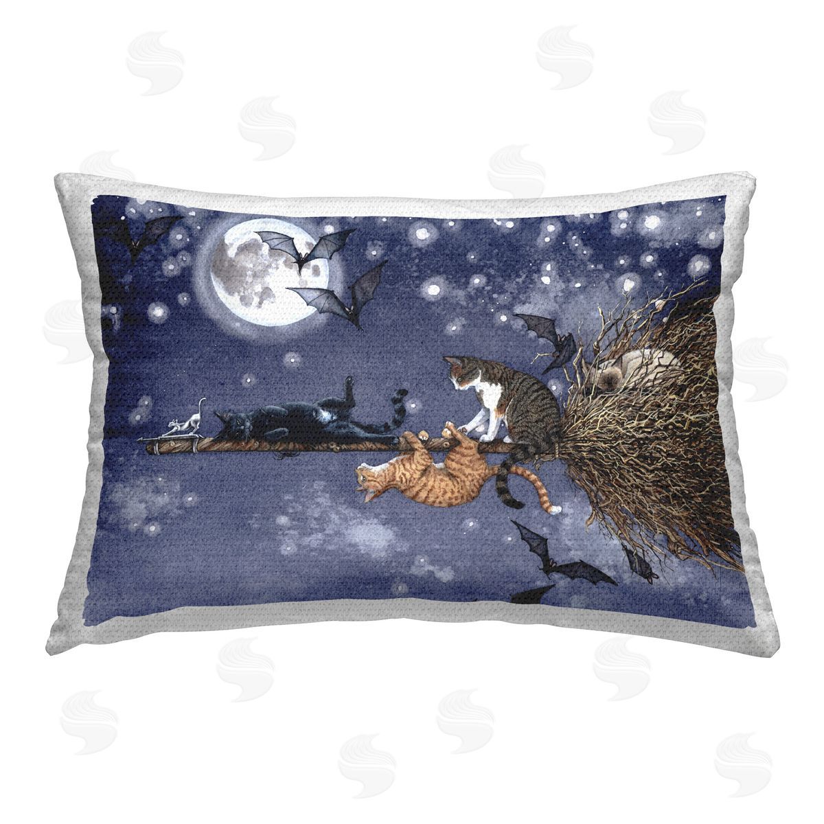 Maggie Vandewalle Joyriding Cats on Broom Outdoor Quick-Dry Polyester Printed Throw Pillow