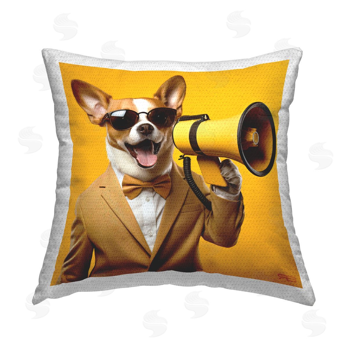 Roozbeh Bahramali Dog with Yellow Megaphone Outdoor Quick-Dry Polyester Printed Throw Pillow