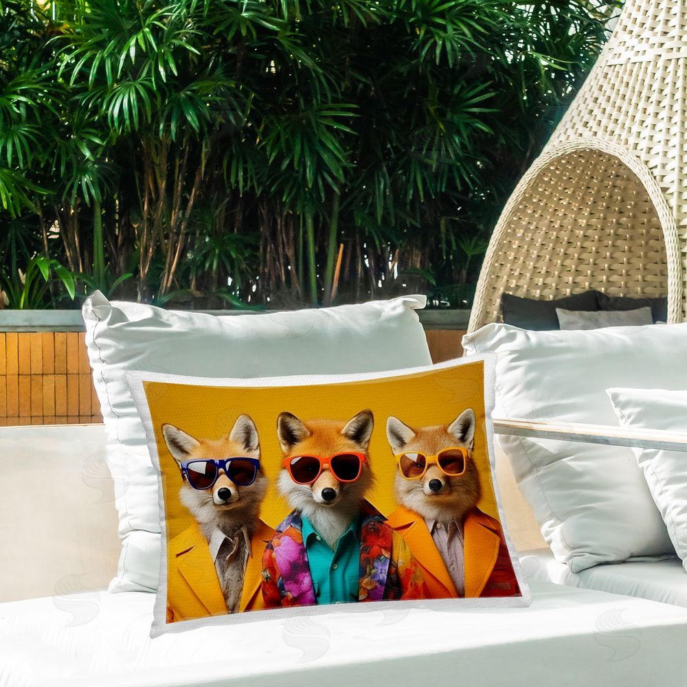 Roozbeh Bahramali Stylish Fashion Foxes Outdoor Quick-Dry Polyester Printed Throw Pillow in Back Yard
