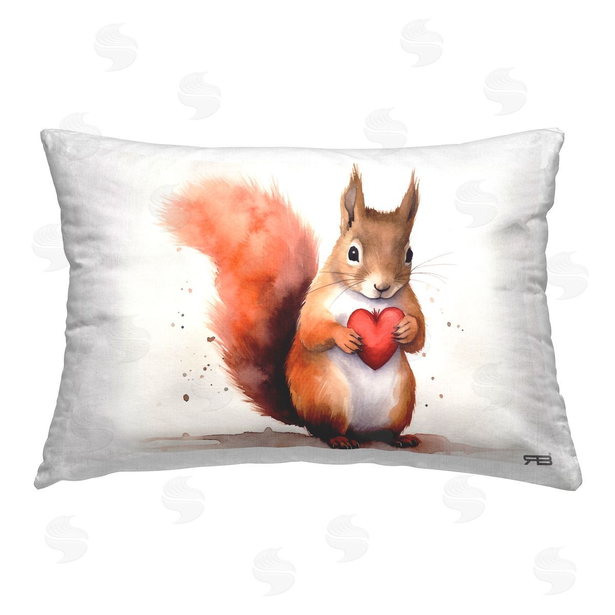 Roozbeh Bahramali Squirrel Holding Heart Printed Plush Polyester Throw Pillow