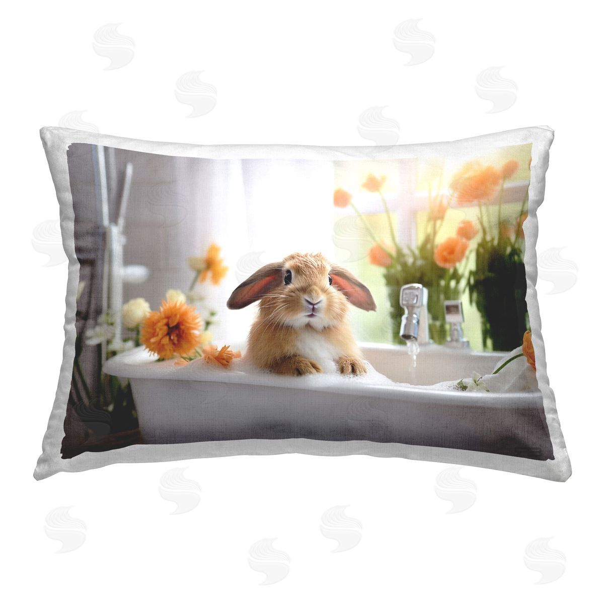 Roozbeh Bahramali Bathing Baby Bunny Printed Plush Polyester Throw Pillow