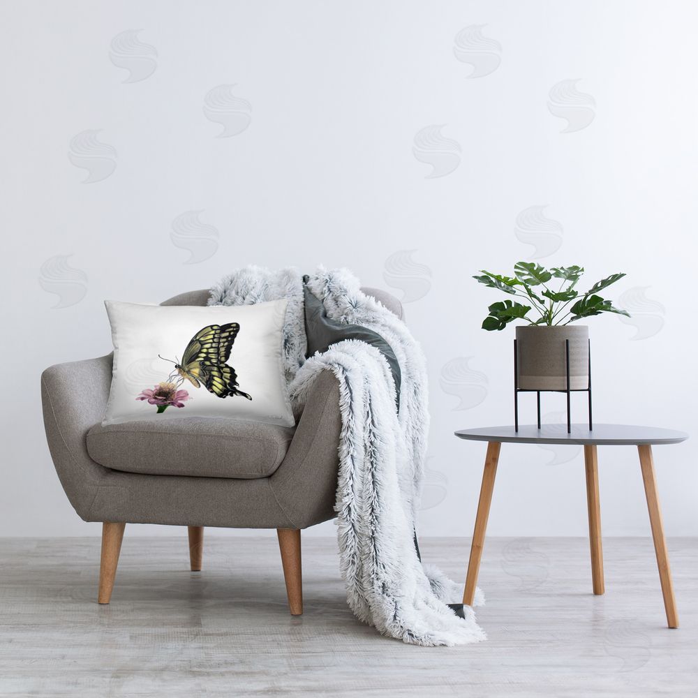 Connie Resch Minimal Butterfly & Flower Printed Plush Polyester Throw Pillow On Chair