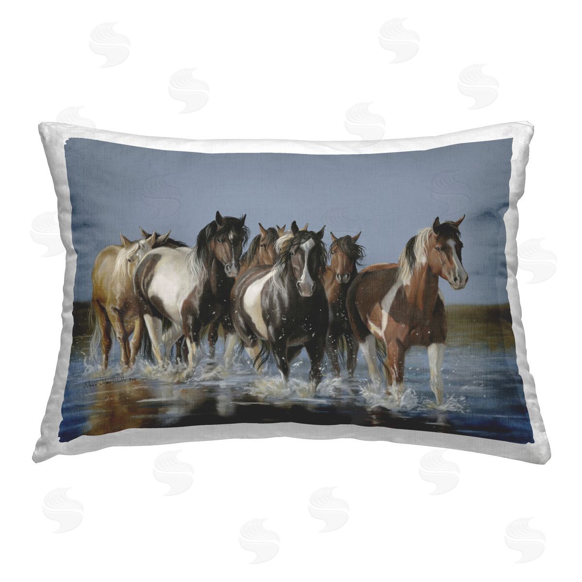 Victoria Schultz Horses Running Through River Printed Plush Polyester Throw Pillow