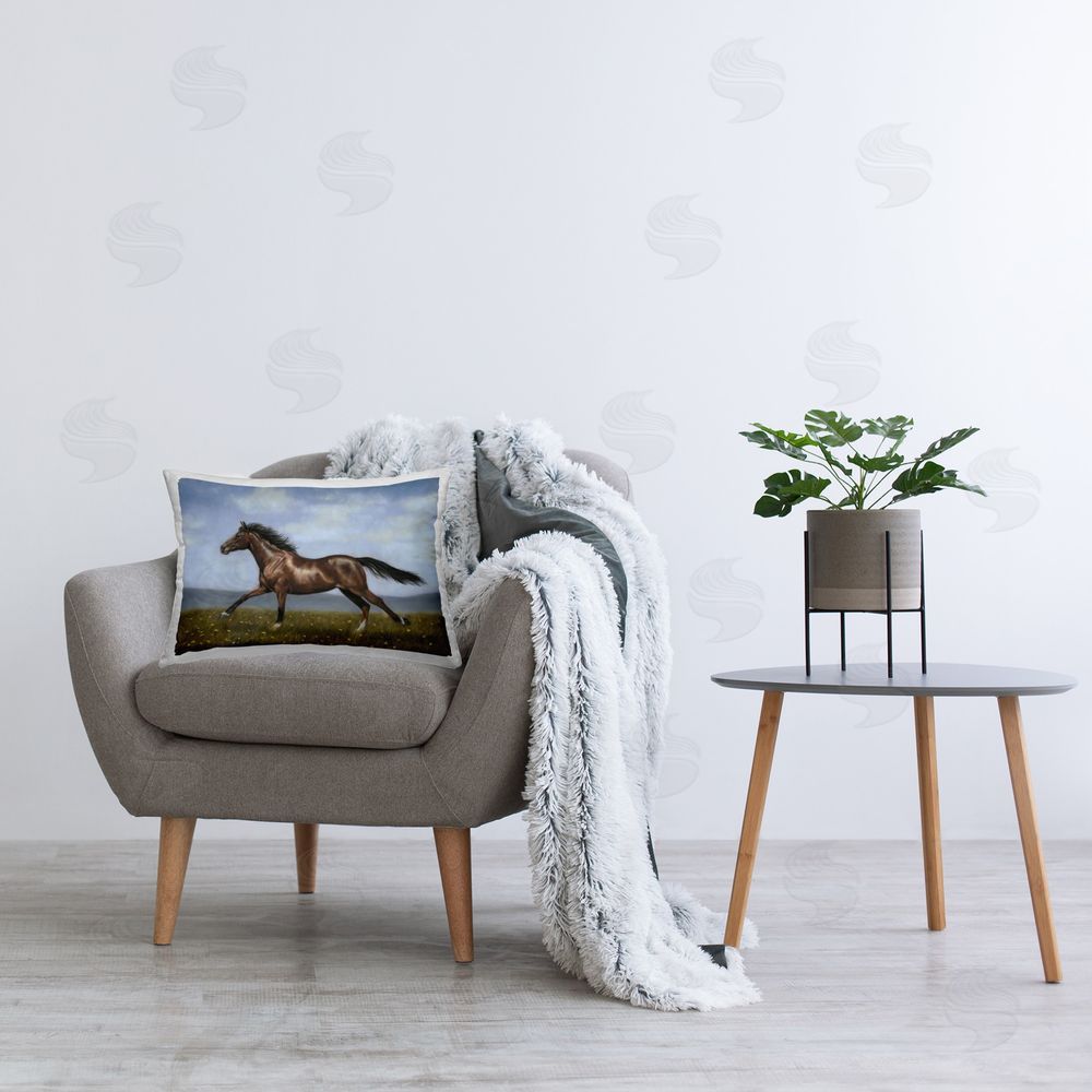 Victoria Schultz Brown Running Mare Printed Plush Polyester Throw Pillow On Chair